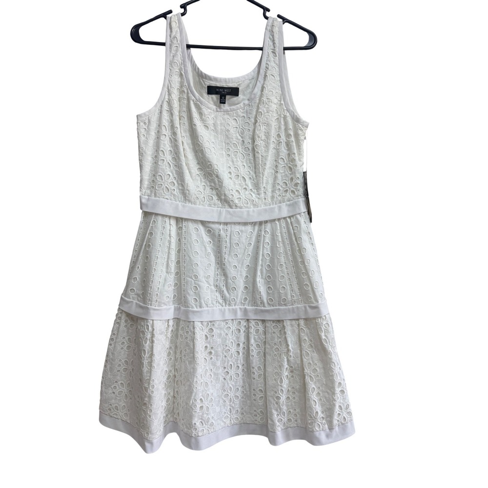 Nine West Eyelet Dress Springtime Dreams Sleeveless‎ White Dress Size 12